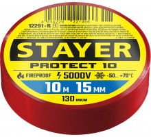 STAYER PROTECT-10, 15 мм х 10 м, 5 000 В, красная, изолента ПВХ, Professional (12292-R)