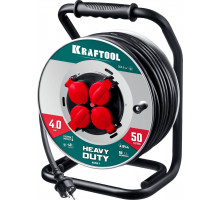 KRAFTOOL КГ 3х2.5 50м 4000Вт IP44, HEAVY DUTYСиловой удлинитель на стальной катушке (55086-50)