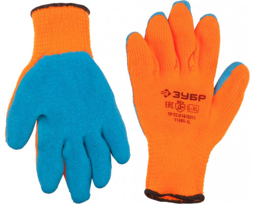 ЗУБР УРАЛ, размер L-XL, перчатки утепленные акриловые с рельефным латексным обливом.