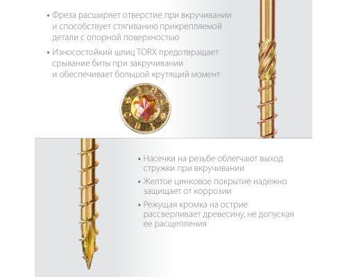 Конструкционные саморезы КС-П 160 х 6.0 мм, 100 шт., желтый цинк, ЗУБР