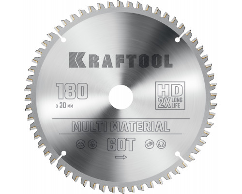 KRAFTOOL Multi Material 180х30мм 60Т, диск пильный по алюминию