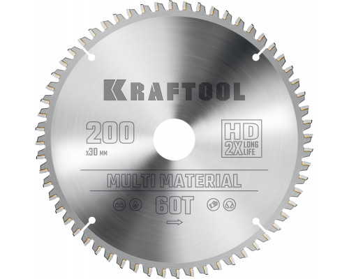 KRAFTOOL Multi Material 200х30мм 60Т, диск пильный по алюминию