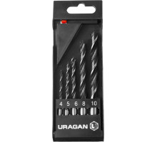 URAGAN 5 шт., 4-5-6-8-10 мм, набор спиральных сверл по дереву