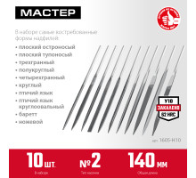 ЗУБР 10 шт, 140 мм, набор надфилей в чехле (1605-H10)