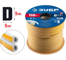 ЗУБР 150 м, D-профиль, размер 9 х 8 мм, белый, самоклеящийся резиновый уплотнитель, Профессионал (40920-150)