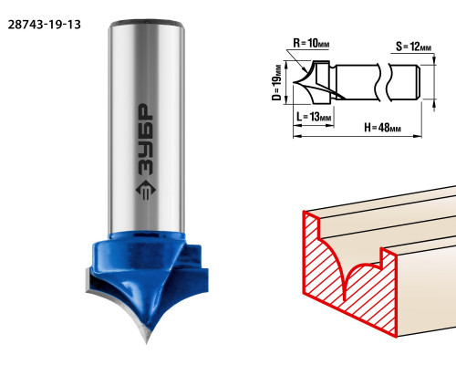 ЗУБР 19x13мм, радиус 10мм, фреза пазовая фасонная №4