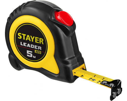 STAYER LEADER 5м / 19мм рулетка с автостопом в ударостойком обрезиненном корпусе