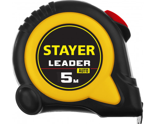 STAYER LEADER 5м / 19мм рулетка с автостопом в ударостойком обрезиненном корпусе