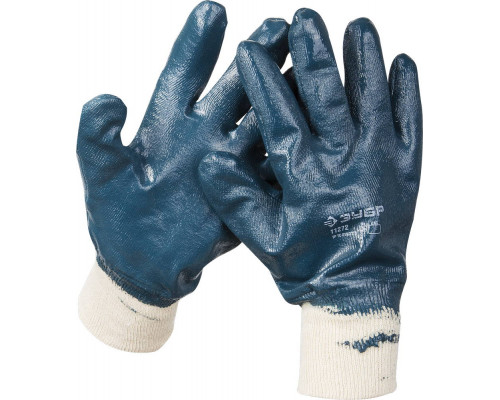 Прочные перчатки ЗУБР с манжетой, с нитриловым покрытием, масло-бензостойкие, износостойкие, XL(10), HARD, ПРОФЕССИОНАЛ