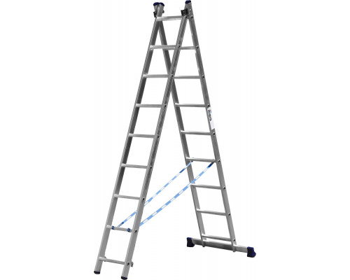 Двухсекционная лестница СИБИН, 9 ступеней, со стабилизатором, алюминиевая