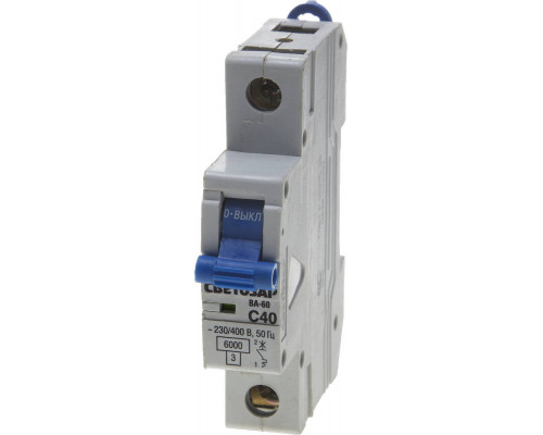 Выключатель автоматический СВЕТОЗАР 1-полюсный, 40 A, ″C″, откл. сп. 6 кА, 230 / 400 В