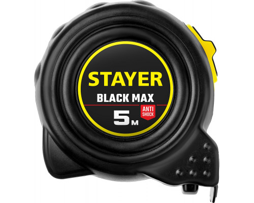 STAYER BlackMax 5м / 19мм рулетка в ударостойком полностью обрезиненном корпусе и двумя фиксаторами