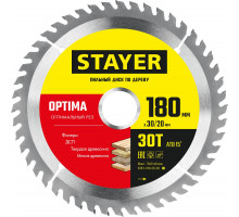 STAYER OPTIMA 180 x 30/20мм 30Т, диск пильный по дереву, оптимальный рез