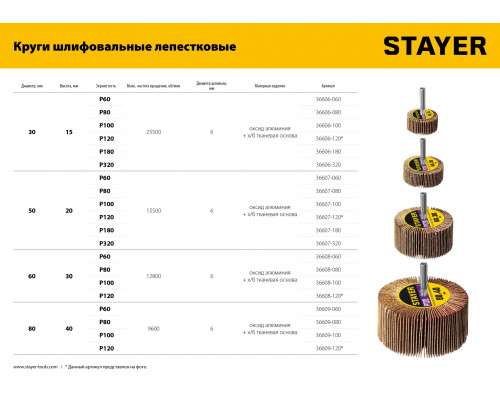 Круг шлифовальный STAYER лепестковый, на шпильке, P320, 30х15 мм