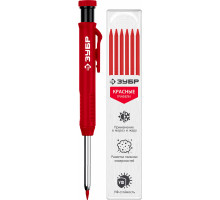 Автоматический строительный карандаш ЗУБР, красный, HB, 6 сменных грифелей, АСК, серия Профессионал
