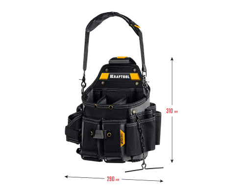 KRAFTOOL KPB-23 с быстросъёмным креплением FastClip, плечевой ремень, 23 кармана и петли, 290 х 310 мм, поясная сумка (38766)
