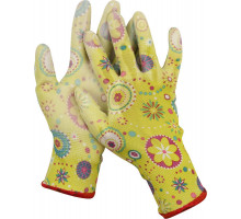 Садовые перчатки GRINDA, прозрачное PU покрытие, 13 класс вязки, зеленые, размер L