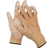 Садовые перчатки GRINDA, прозрачное PU покрытие, 13 класс вязки, коричневые, размер S