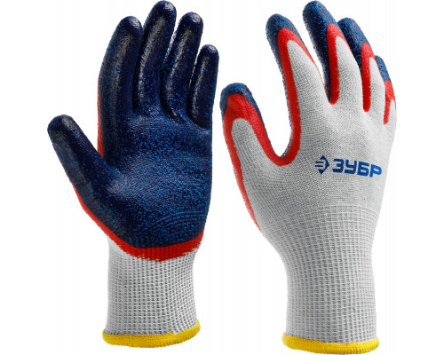 ЗУБР ЗАХВАТ-2, размер S-M, перчатки с двойным текстурированным нитриловым обливом