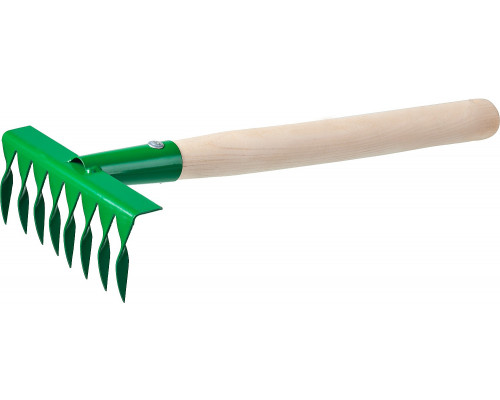 Грабельки садовые с деревянной ручкой, РОСТОК 39613, 8 витых зубцов, 160x62x405 мм