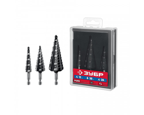 ЗУБР 3 шт., 4-30мм, набор сверл ступенчатых(29665-4-30-H3)