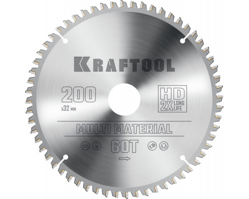 KRAFTOOL Multi Material 200х32мм 60Т, диск пильный по алюминию