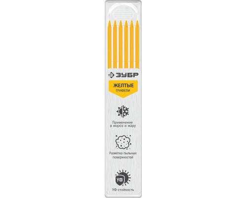 Сменные грифели для автоматического строительного карандаша ЗУБР, 6шт желтые, серия Профессионал