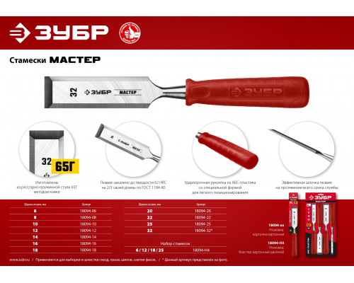 ЗУБР МАСТЕР стамеска с пластиковой рукояткой, 18мм