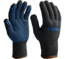 ЗУБР МАСТЕР, размер L-XL, перчатки трикотажные утепленные, с ПВХ покрытием (точка).