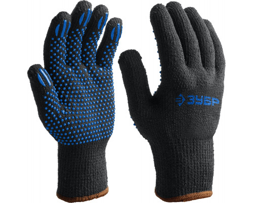 ЗУБР МАСТЕР, размер L-XL, перчатки трикотажные утепленные, с ПВХ покрытием (точка).