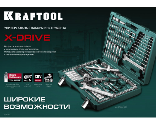 KRAFTOOL X-Drive 94, 94 предм., (1/2″+1/4″), универсальный набор инструмента (27883-H95)