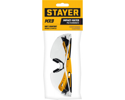 STAYER MX-9, открытого типа, прозрачные, защитные очки с двухкомпонентными дужками (110490)