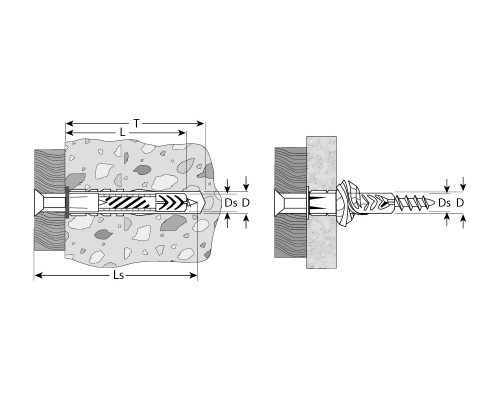 Дюбель универсальный полипропиленовый, без бортика, в комплекте с оцинкованным шурупом, 12 х 71 мм, 3 шт, ЗУБР