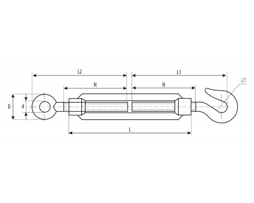 Талреп DIN 1480, крюк-кольцо, М5, 1 шт, кованая натяжная муфта, оцинкованный, ЗУБР