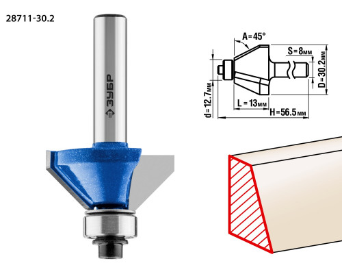 ЗУБР 30,2x13мм, фреза кромочная калевочная(фасочная) №9