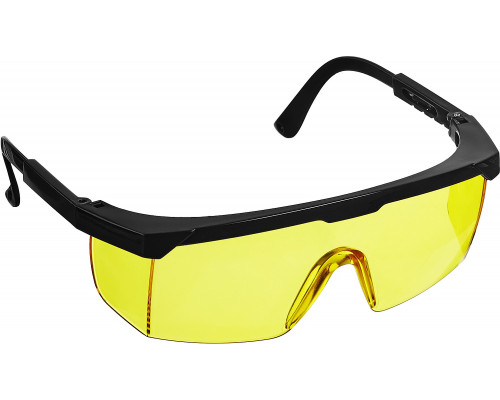 Защитные жёлтые очки STAYER PRO-5 монолинза с дополнительной боковой защитой, открытого типа