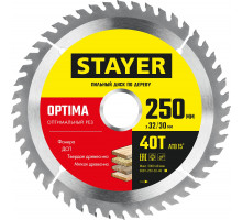 STAYER OPTIMA 250 x 32/30мм 40Т, диск пильный по дереву, оптимальный рез