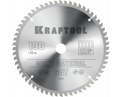KRAFTOOL Multi Material 190х20мм 60Т, диск пильный по алюминию