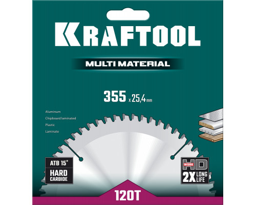 KRAFTOOL Multi Material, 355 х 25.4 мм, 120Т, пильный диск по алюминию (36953-355-25.4)