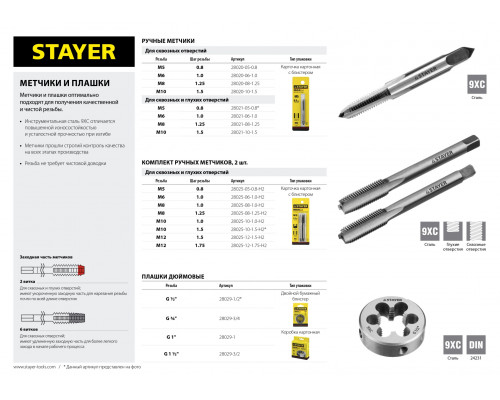 STAYER М8х1.25, метчик для сквозных отверстий, одинарный