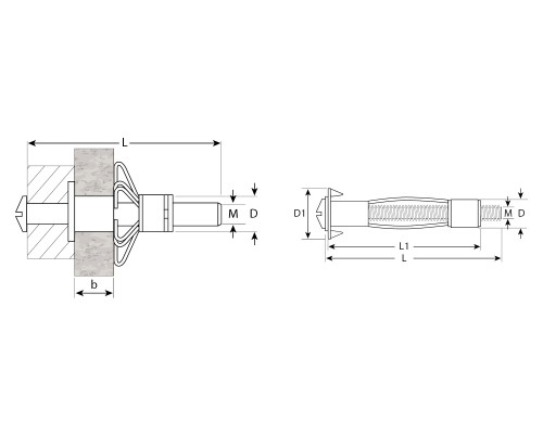 Анкер МОЛЛИ для пустотелых материалов, М8х80х50мм, 35шт, с винтом НЕХ, оцинкованный, ЗУБР