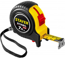STAYER STABIL 7,5м / 25мм профессиональная рулетка в ударостойком обрезиненном корпусе с двумя фиксаторами