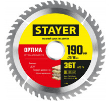 STAYER OPTIMA 190 x 20/16мм 36Т, диск пильный по дереву, оптимальный рез