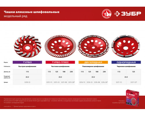 Сегментная алмазная чашка ЗУБР Турбо d 125 мм, Мастер