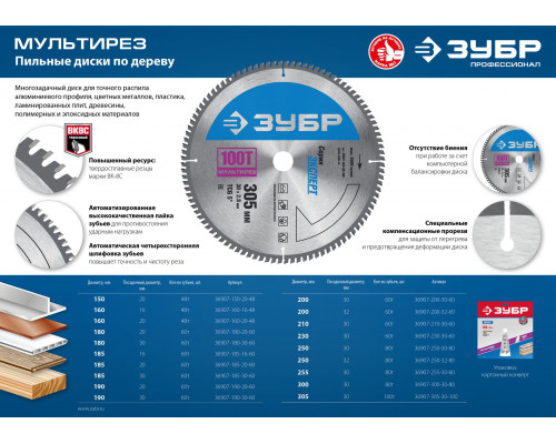 ЗУБР Мультирез 300 x 30мм 80Т, диск пильный по алюминию