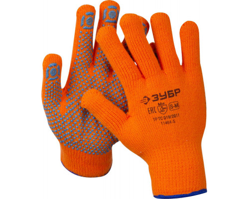ЗУБР АНГАРА, размер S-M, перчатки утепленные с начёсом, акриловые, с ПВХ покрытием (точка).