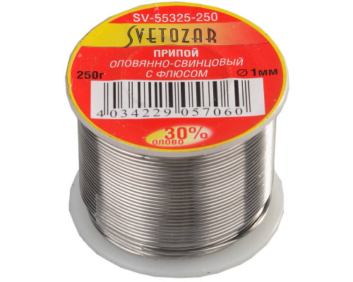 Припой СВЕТОЗАР ПОС30,1 мм, 250г, трубка с флюсом, катушка
