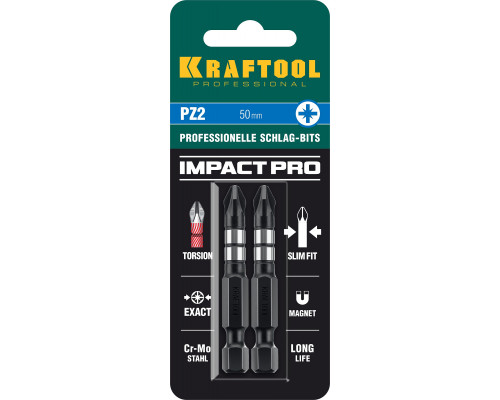 Ударные биты KRAFTOOL PZ 2, 50 мм, 2 шт Impact Pro