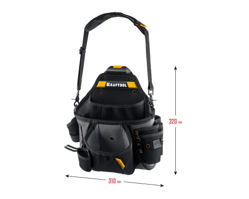 KRAFTOOL KPB-20 с быстросъёмным креплением FastClip, плечевой ремень, 20 карманов и петель, 320 х 310 мм, поясная сумка (38767)