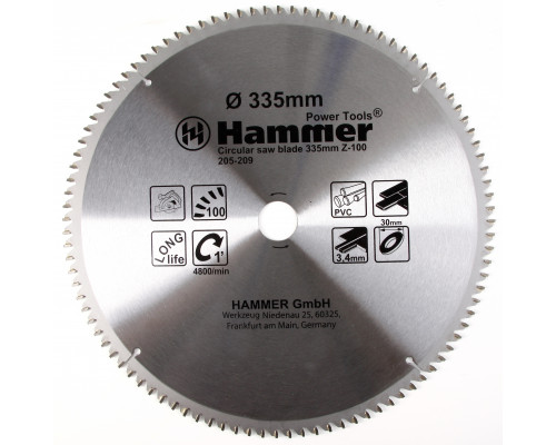 Диск пильный твердосплавный HAMMER Ф335х30мм 100зуб.